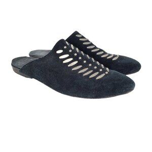 Calleen Cordero womens 10 black studded suede slide backless mule shoes